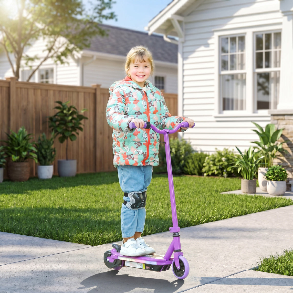 AIYAPLAY Electric Scooter for Kids 6-14 Years, with Colourful Lights, Purple