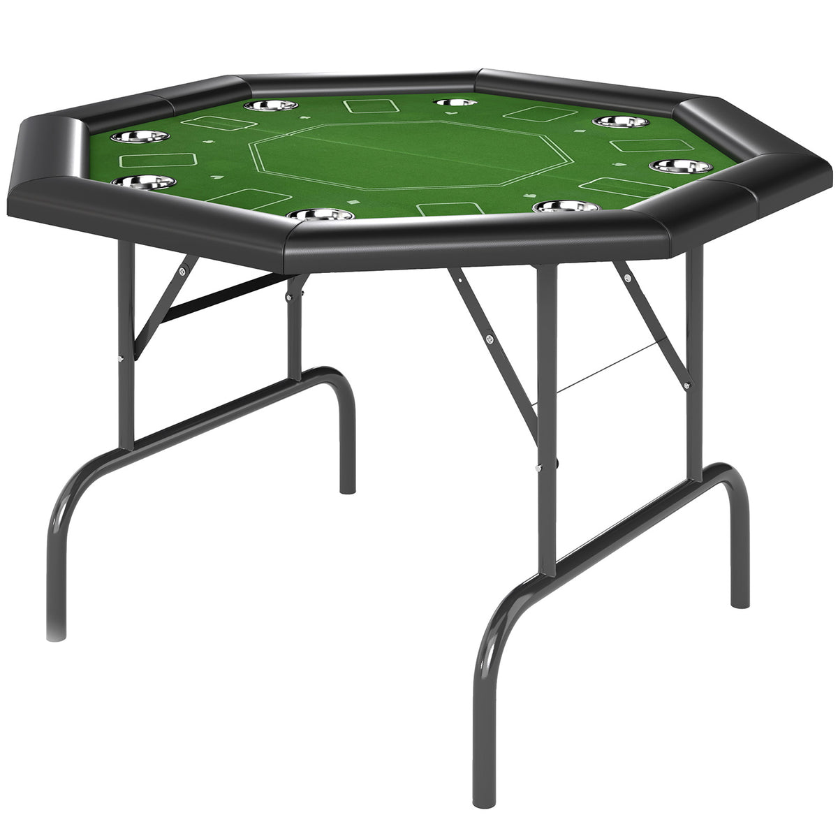 SPORTNOW 8 Player Folding Poker Table, Portable Octagon Blackjack Table with Cup Holders, Padded Edge, Green