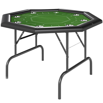 SPORTNOW 8 Player Folding Poker Table, Portable Octagon Blackjack Table with Cup Holders, Padded Edge, Green