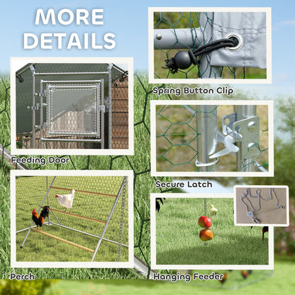 PawHut Walk-in Chicken Run with Cover, Feeding Door, Hanging Feeder, Perch, for 6-8 Poultry