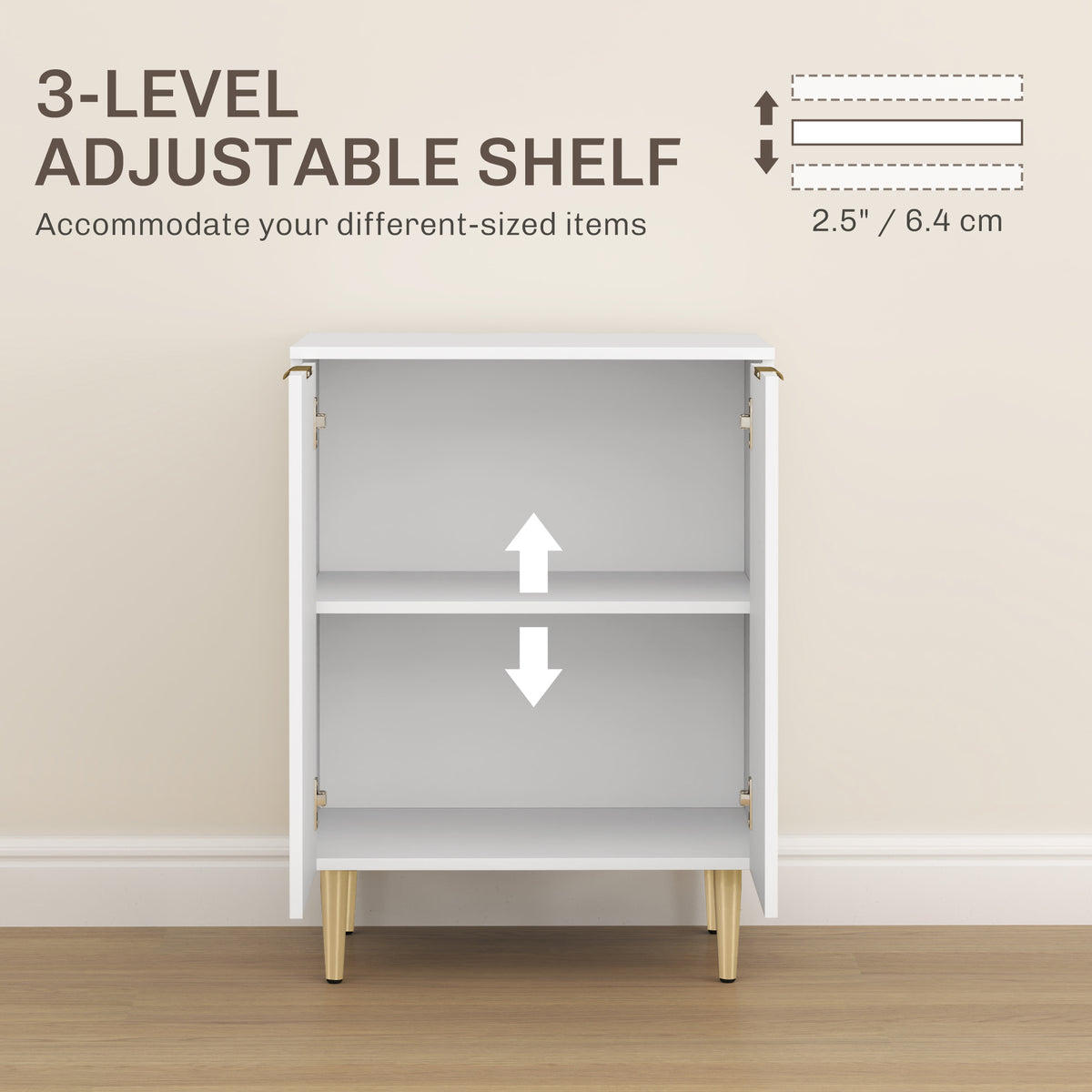 HOMCOM Sideboard Buffet Cabinet, Modern Kitchen Storage Cabinet with Adjustable Shelf and Metal Legs, White