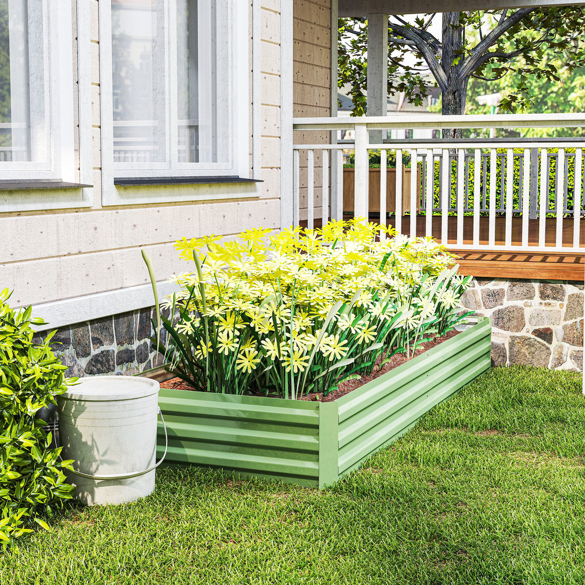 Outsunny Metal Raised Garden Bed Planter Box Outdoor Planters for Growing Flowers, Herbs, Green, Light Green