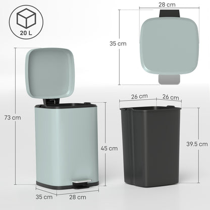 HOMCOM 20L Modern Boxy Metal Home Kitchen Bin - Light Green