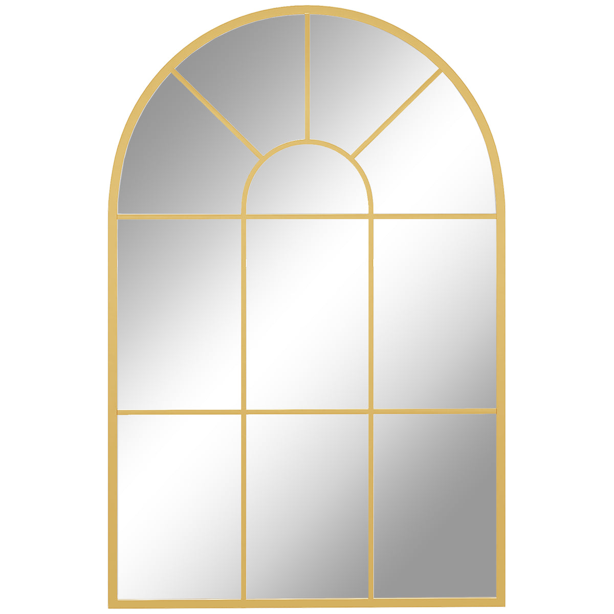HOMCOM 90 X 61cm Arched Grid Mirror - Gold Tone