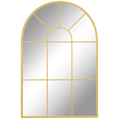 HOMCOM 90 X 61cm Arched Grid Mirror - Gold Tone