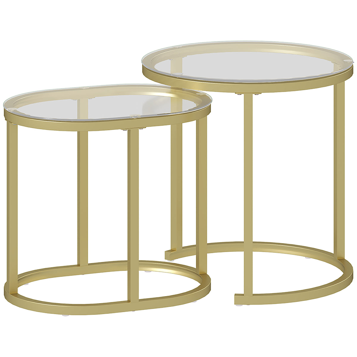 HOMCOM Nest of Tables with Steel Frame and Tempered Glass Tabletop, Modern Coffee Table Set of 2, Clear