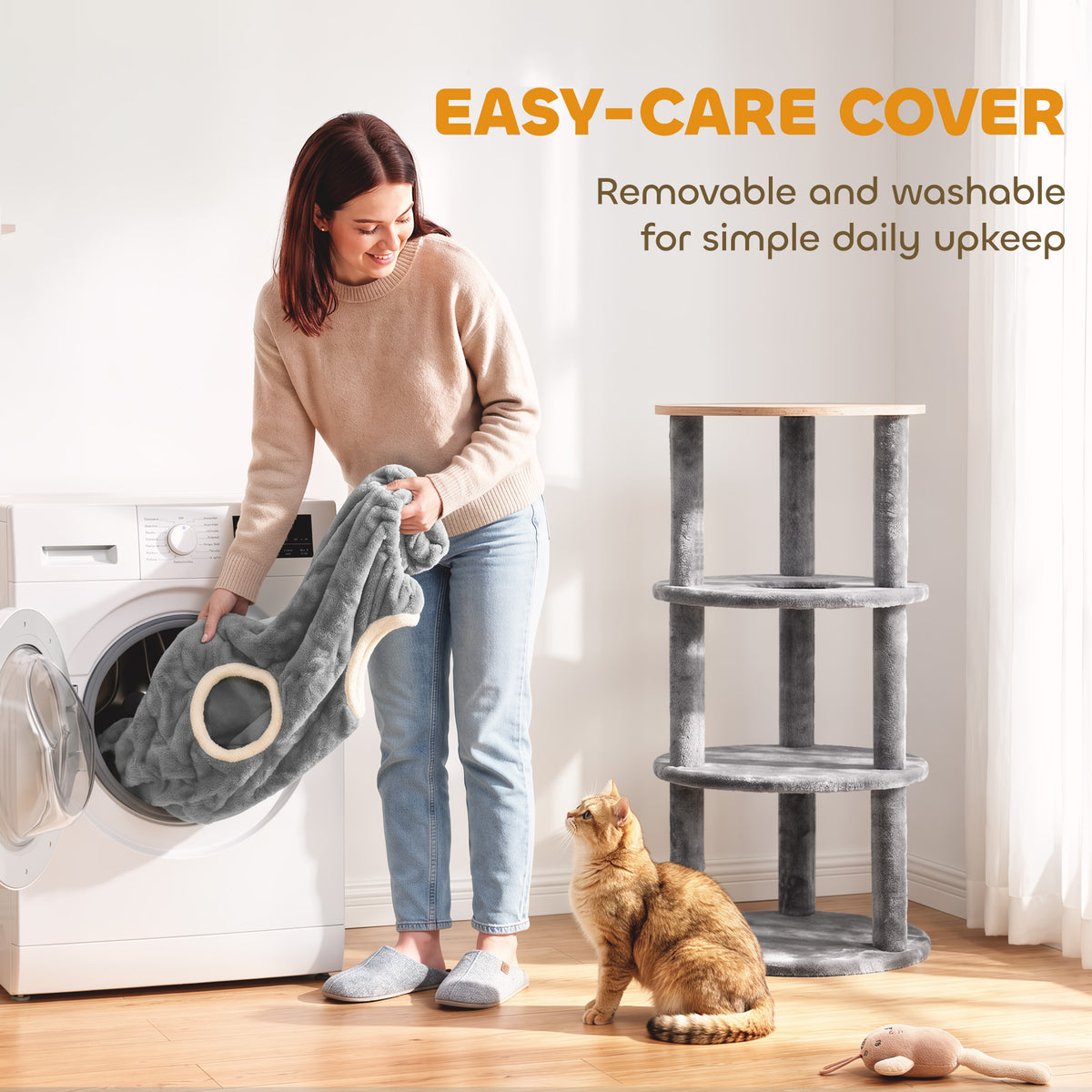 PawHut Cat House for Indoor Kittens, Cat Condo with Removable Washable Cover, Modern Barrel-Shaped Kitty Cave Bed