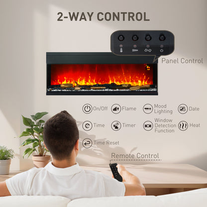 HOMCOM 1800W 15-40℃ Adjustable Flame Glass Panel Convector Heater, 127cm