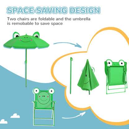 Outsunny Kids Folding Picnic Table Chair Set w/ Parasol, Green
