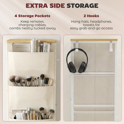 HOMCOM Chest of Drawers with 4 Fabric Drawers, Tall Storage Unit with 2 Hooks and Steel Frame for Bedroom, Beige