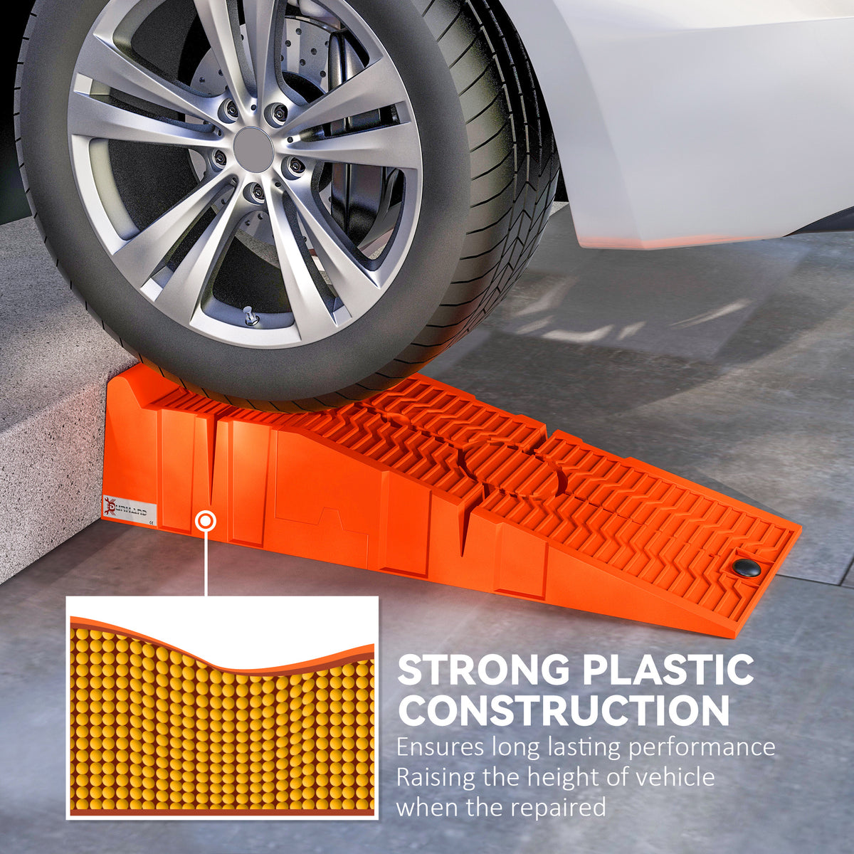 DURHAND 2 PCs Car Ramps Heavy Duty 2.5 Ton Motorhome Levelling Ramps, Plastic Garage Workshop Car Lift, Portable Automotive Vehicle Campervan Car Ramp, Orange