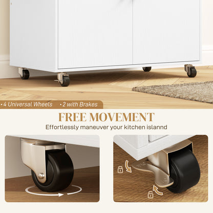 HOMCOM Kitchen Island with Drop Leaf, Rolling Kitchen Storage Trolley on Wheels with Drawer, Spice Rack and Towel Rack, White