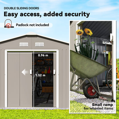 Outsunny 13 x 11ft Large Garden Shed, Mental Garden Storage Shed with Foundation Kit Ventilation & Doors, Light Grey
