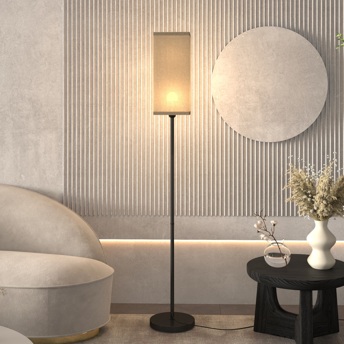 HOMCOM Floor Lamp, Modern Standing Lamp with Linen Shade and Foot Switch, Tall Lamps for Bedroom, Bulb not Included, Black