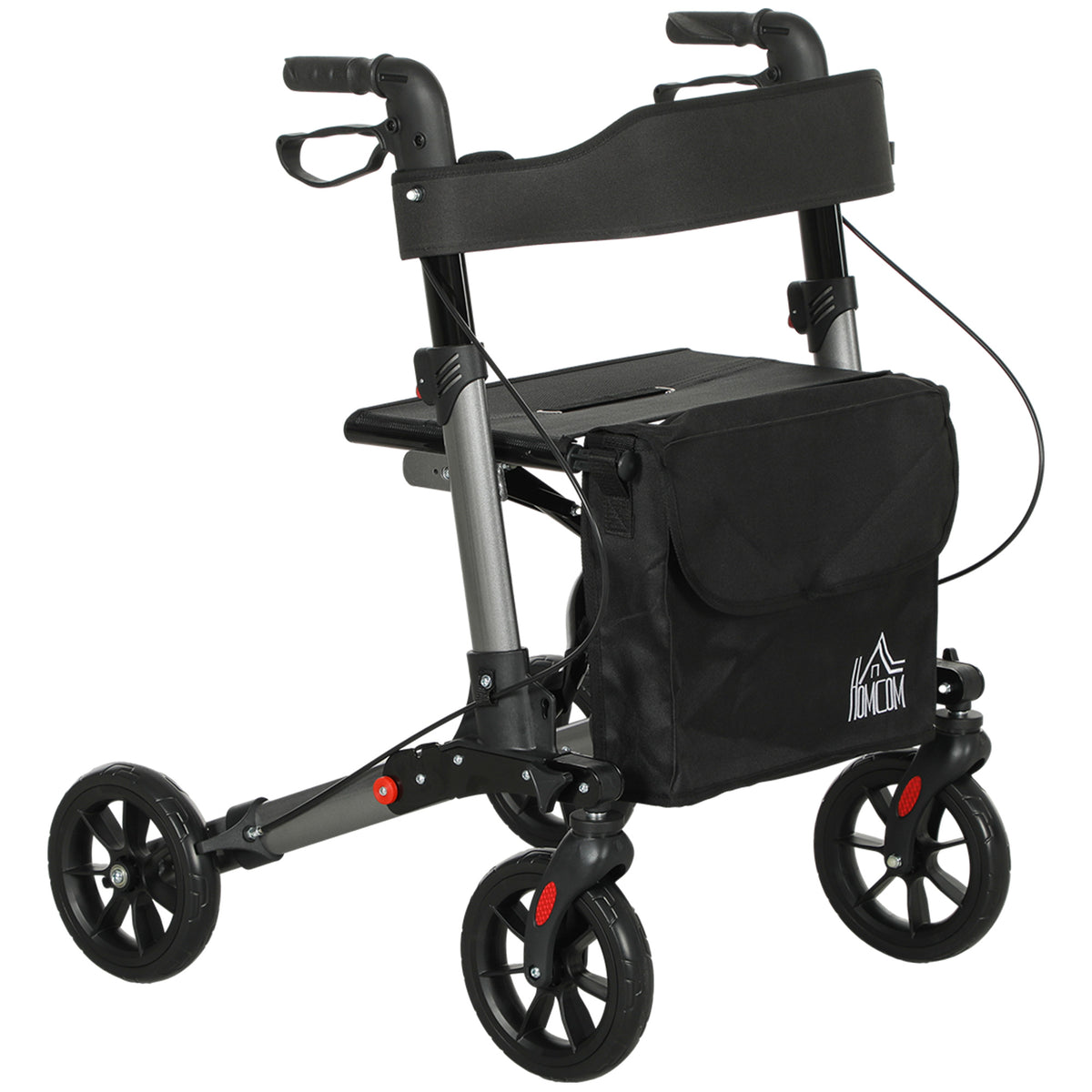 HOMCOM Rollator Walker with Seat, Compact Quick Folding Mobility Walker with 8" Wheels, Carry Bag, Adjustable Height, Cane Holder and Lightweight Aluminium Frame for Seniors and Disabled, Silver