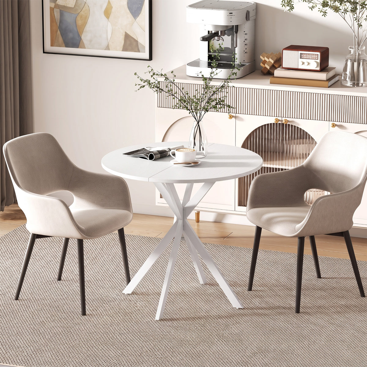 HOMCOM 80cm Industrial Round Dining Table - White
