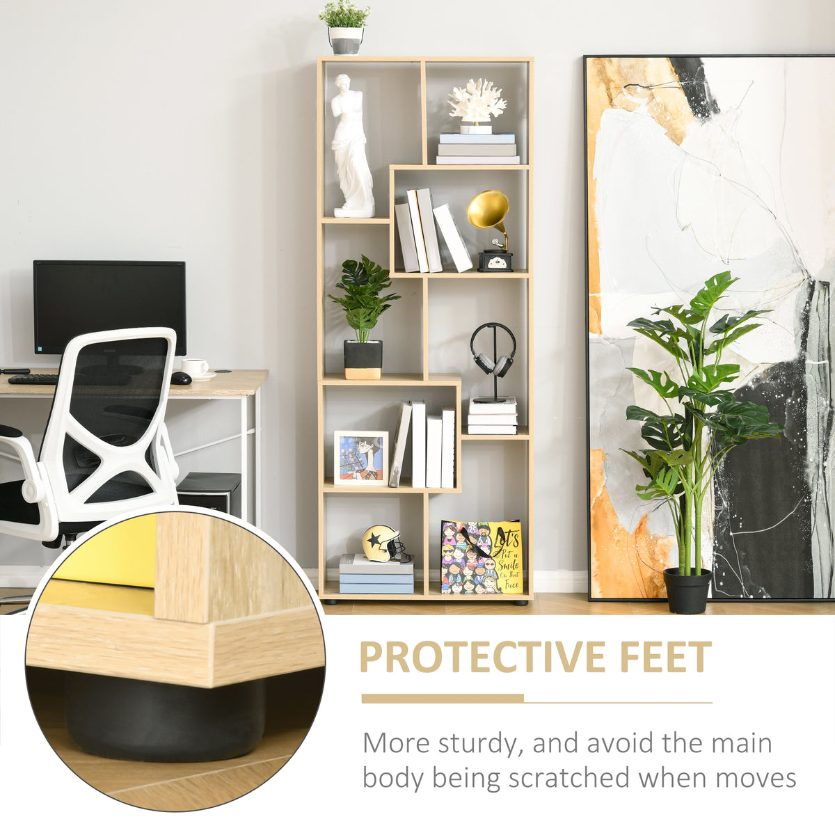 HOMCOM Bookshelf, Tall Bookcase, Modern Room Divider, 8 Cube Storage Unit, Freestanding Storage Shelf for Living Room, Bedroom, Home Office, 70 x 24 x 178 cm, Natural