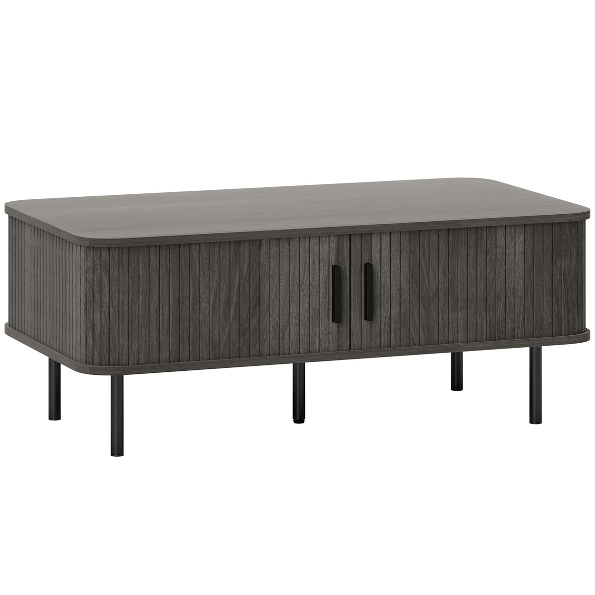 HOMCOM Coffee Table with Storage, Living Room Table with Slatted Tambour Sliding Doors and Adjustable Foot Pads, Rectangular Coffee Table with Elevated Base for Living Room, Grey Wood-Effect
