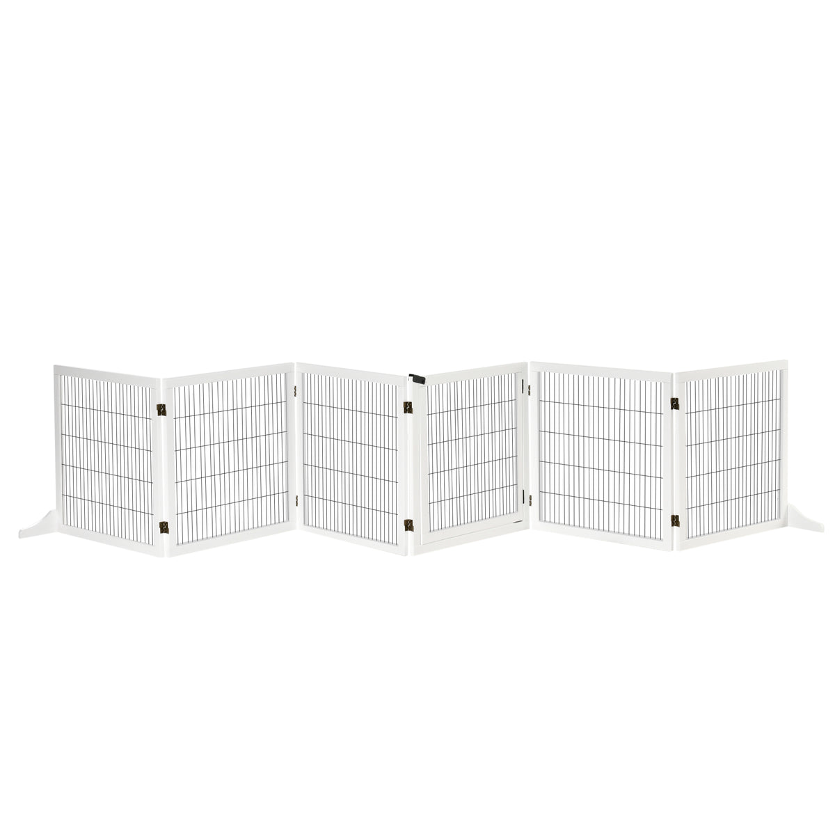 PawHut Wooden Pet Gate, Freestanding Dog Safety Barrier with 2 Support Feet, White