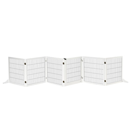 PawHut Wooden Pet Gate, Freestanding Dog Safety Barrier with 2 Support Feet, White