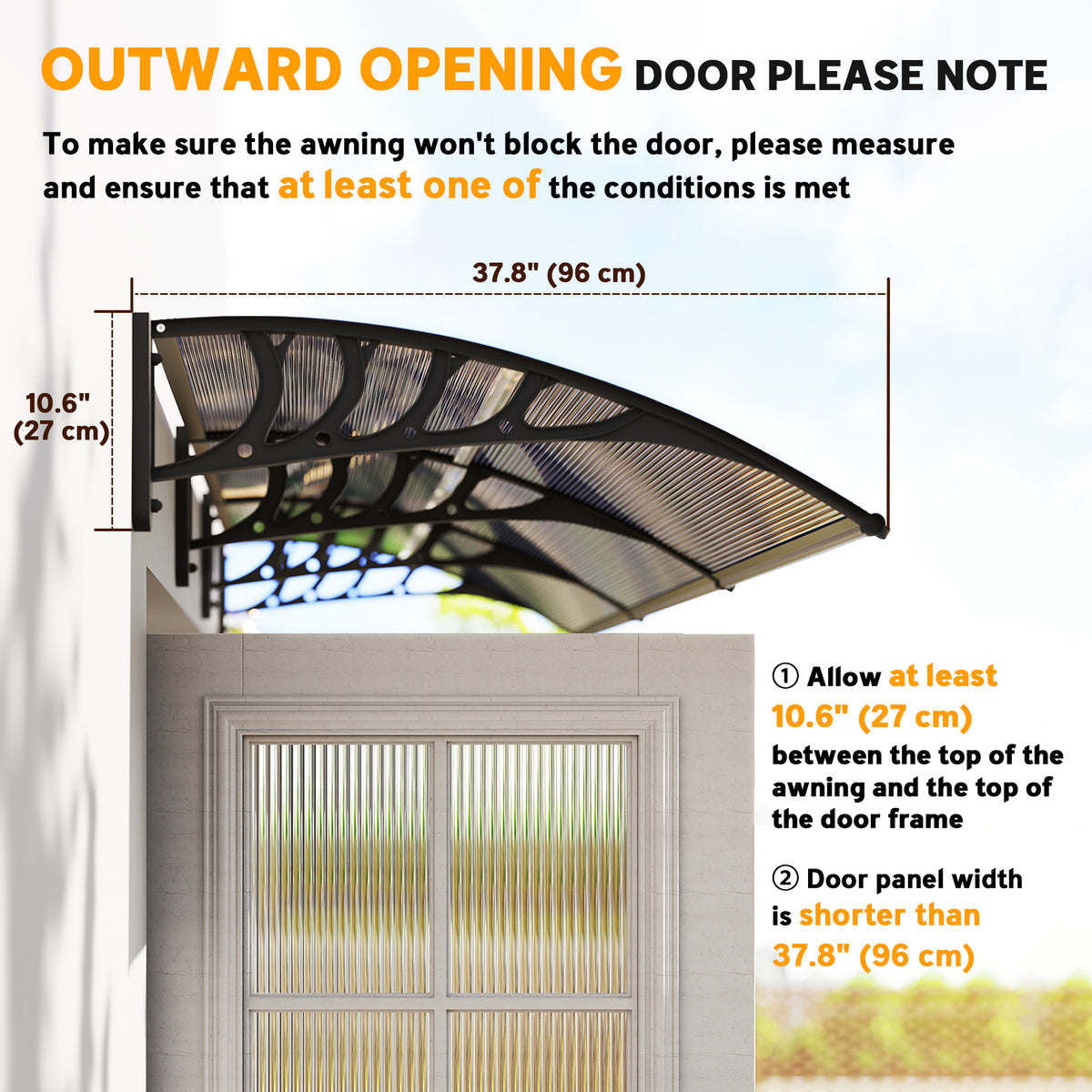 Outsunny Front Door Canopy, Outdoor Awning, Rain Shelter, 303 x 96cm , Brown