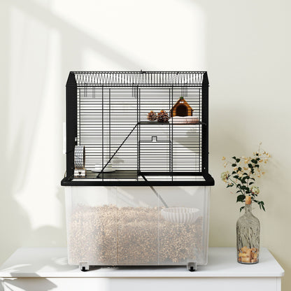 PawHut Three-Tier Gerbil Cage, Hamster Cage for Dwarf Hamster w/ Wheels, Deep Bottom, Food Dish, Water Bottle