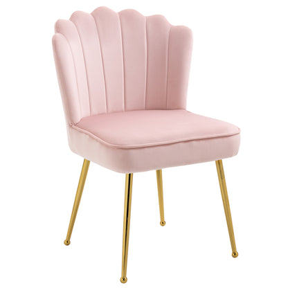 HOMCOM Velvet-Feel Shell Accent Chair with Metal Legs and Comfort Padding - Pink