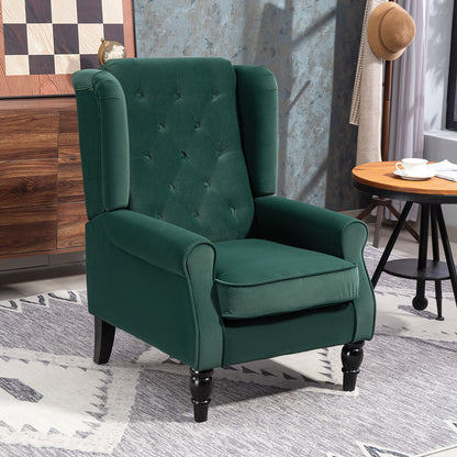 HOMCOM Wingback Accent Chair, Retro Upholstered Button Tufted Occasional Chair for Living Room and Bedroom, Green