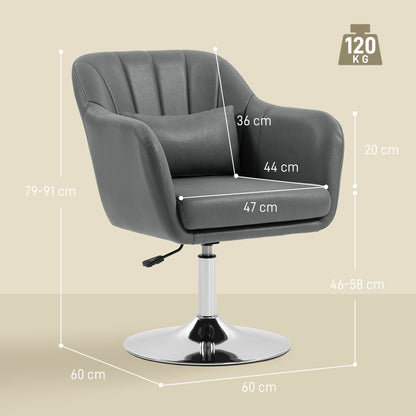 HOMCOM Swivel Accent Chair, Microfiber Cloth Tub Vanity Chair, Modern Armchair with Adjustable Height and Lumbar Support for Living Room Bedroom Salon Make up Room Dressing Table, Dark Grey
