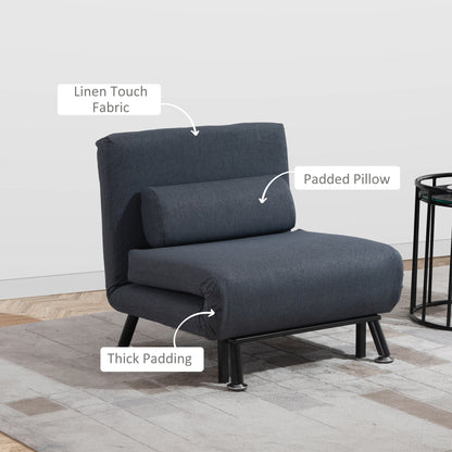 HOMCOM Single Sofa Chair Bed, Linen Fabric 3-in-1 Convertible Sleeper Chair with 5-Position Adjustable Backrest, 75cm Wide Seat, Pillow for Living Room, Bedroom, Black