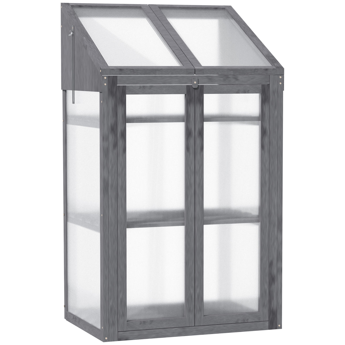 Outsunny Wooden Cold Frame Polycarbonate Greenhouse with Openable Top Cover and Double Door, Grow House for Flower, Vegetable and Plants, 70 x 50 x 120cm, Grey