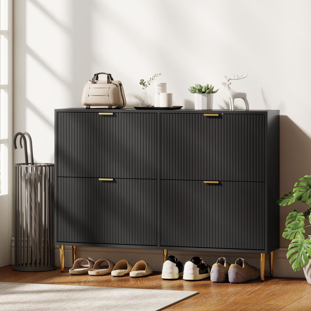 HOMCOM Elegant Four-Drawer Shoe Cabinet - Black