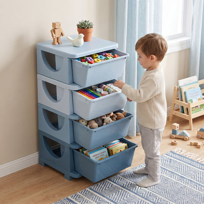 HOMCOM Four-Tier Kids Storage Boxes, with Four Drawers - Blue