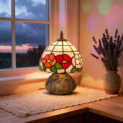 HOMCOM Handcrafted Classic Stained Glass Bedside Lamp, Tiffany-Style Table Lamp with Sculpted Dragonfly Base, Multi-Coloured