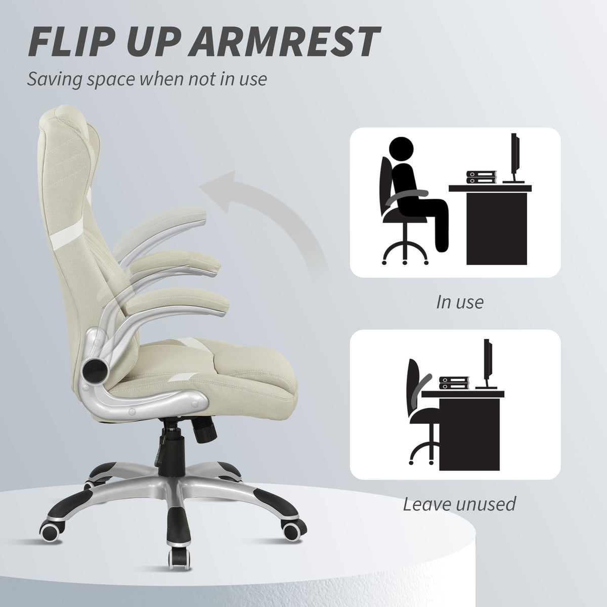 Vinsetto Linen-Look Office Chair, with Adjustable Height and Tension - Beige