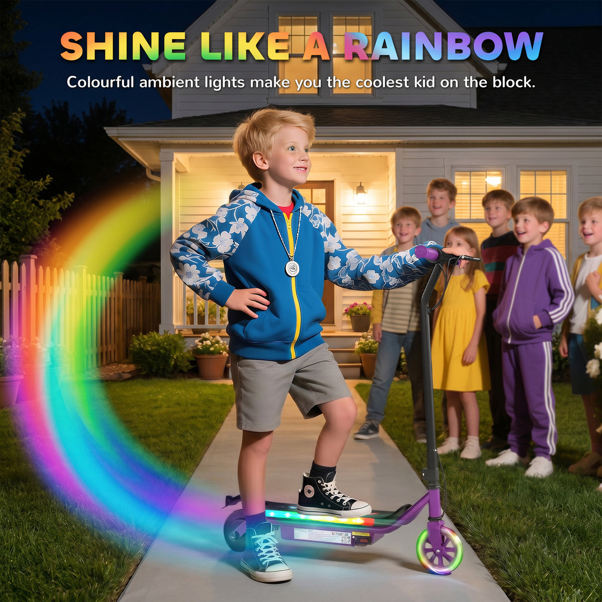 AIYAPLAY Electric Scooter for Kids Aged 6-14 Years, with Colourful Lights, Purple