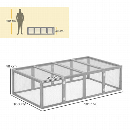 PawHut 6ft Outdoor Rabbit Hutch for 2-4 Rabbits, Fir Wood Run with Wire Mesh & Openable Roof, 181 x 100 x 48 cm, Grey