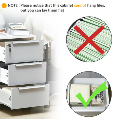 HOMCOM Three-Drawer Locking Filing Cabinet - Grey/White