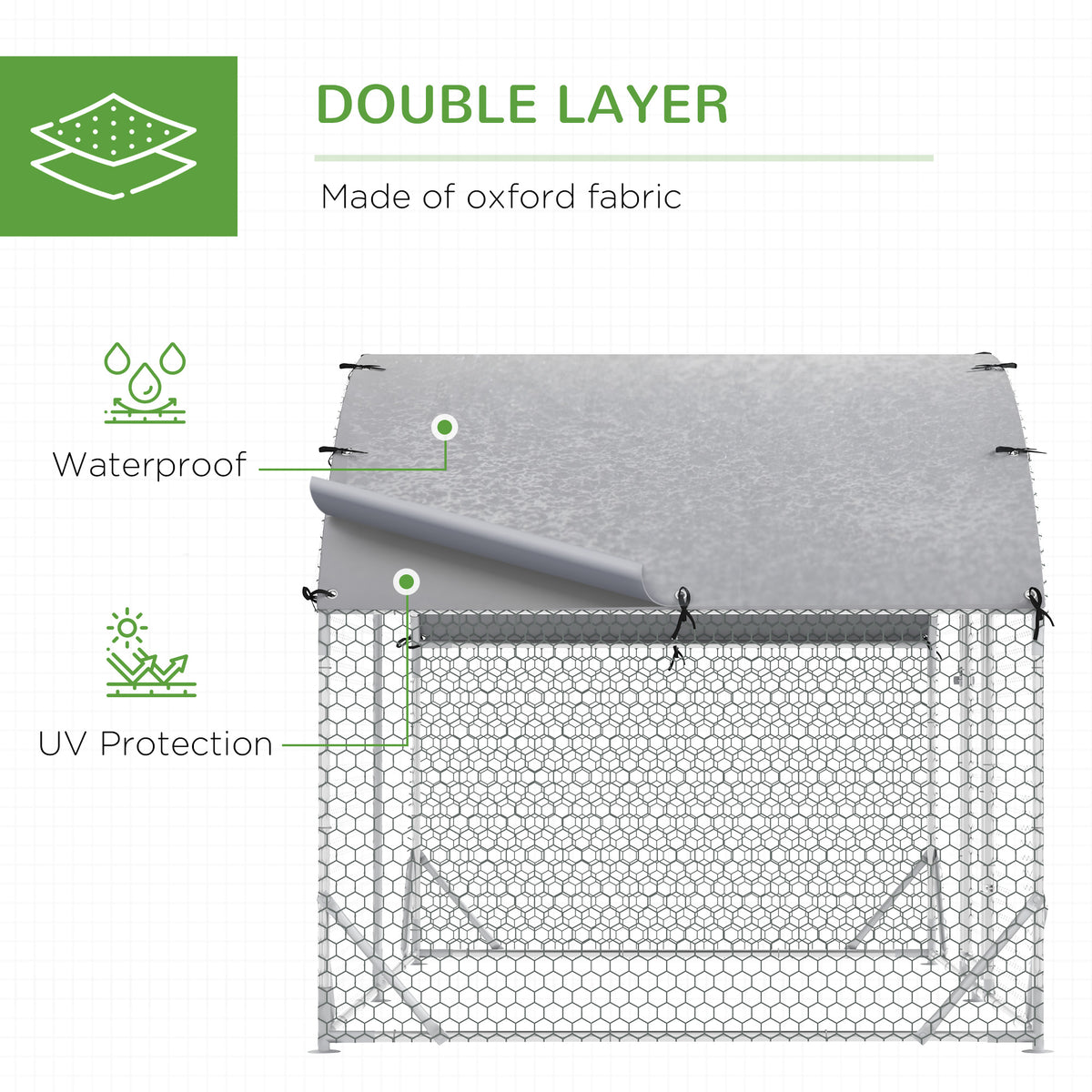 PawHut Walk In Chicken Run Galvanised Chicken Coop Hen Poultry House Cage Water-Resist Cover, Silver
