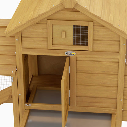 PawHut Small Chicken Coop with Nesting Box & Run, Hen House Poultry Coops Cages for 1-2 Chickens Wood 150.5 x 54 x 87cm