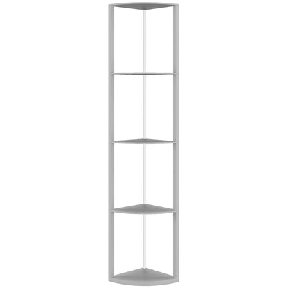 HOMCOM RGB LED Floor Lamp with Shelves, 4-Tier Dimmable Standing Lamp with Adjustable Brightness and Remote Control, Modern Corner Display Shelf Unit for Living Room Bedroom Office, Grey