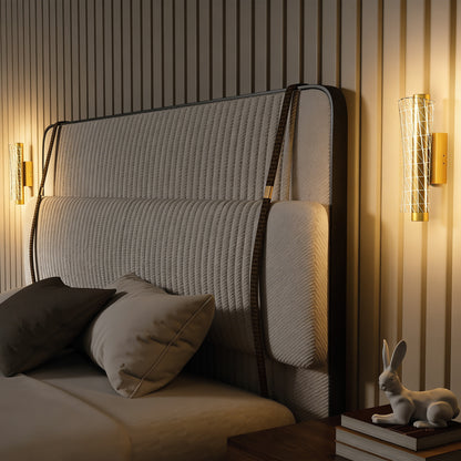HOMCOM Led Wall Lamp 2 Pack, 9W Modern Indoor Geometric Mesh Wall Light, Colour Temperature Adjustable 3000K/4000K/6500K for Bedroom, Living Room, Hallway, Stairs, Gold Tone