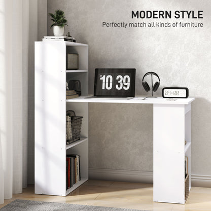HOMCOM 120cm Computer Desk, Wooden PC Laptop Table with 6-Tier Storage Bookshelves, Home Office Working Study Desk, Writing Workstation, White