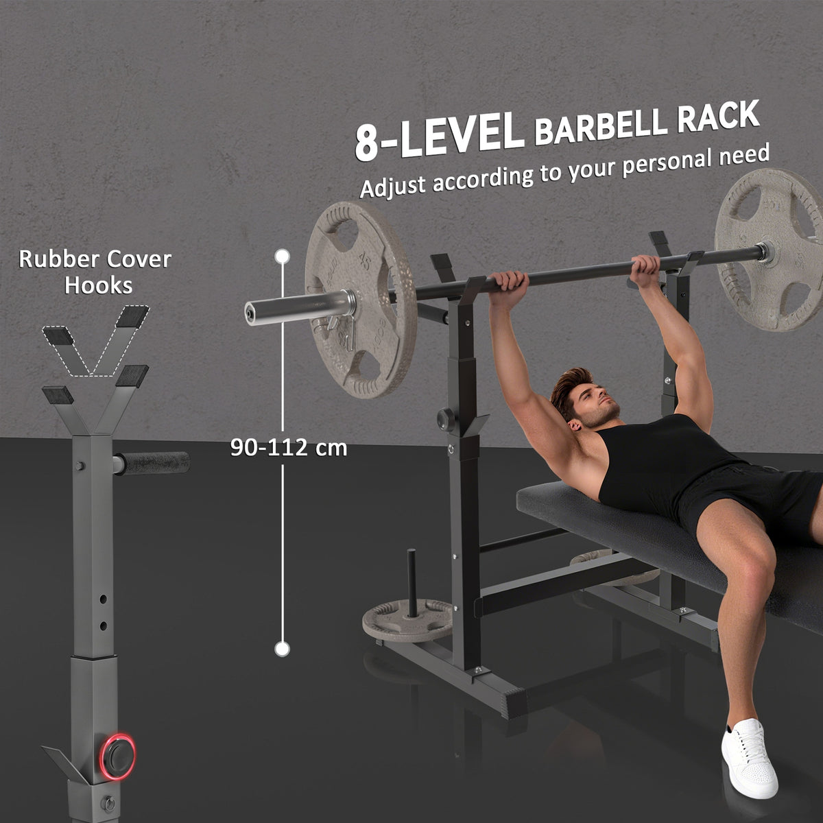HOMCOM Adjustable Weight Bench, Foldable Bench, with Barbell Rack, Grey