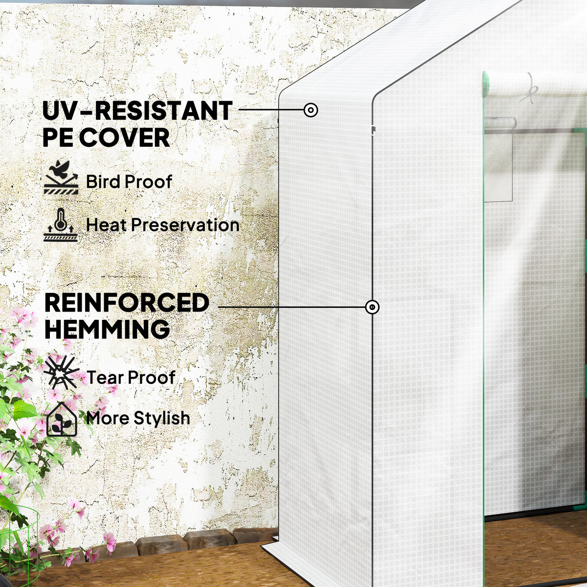 Outsunny 143 x 74cm Walk-In Greenhouse, with Shelves - White