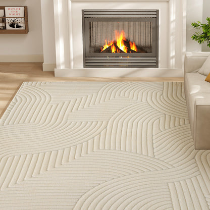 HOMCOM Modern Geometric Rug, Thick Plush, Non-Slip, 160 x 120 cm, Cream, Living Room, Bedroom, Office