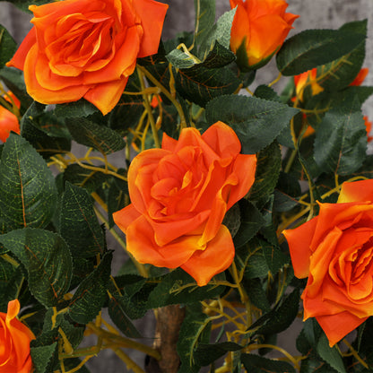Outsunny Set of 2 Artificial Plants White Rose Floral in Pot, Fake Plants for Home Indoor Decor, 90cm, Orange
