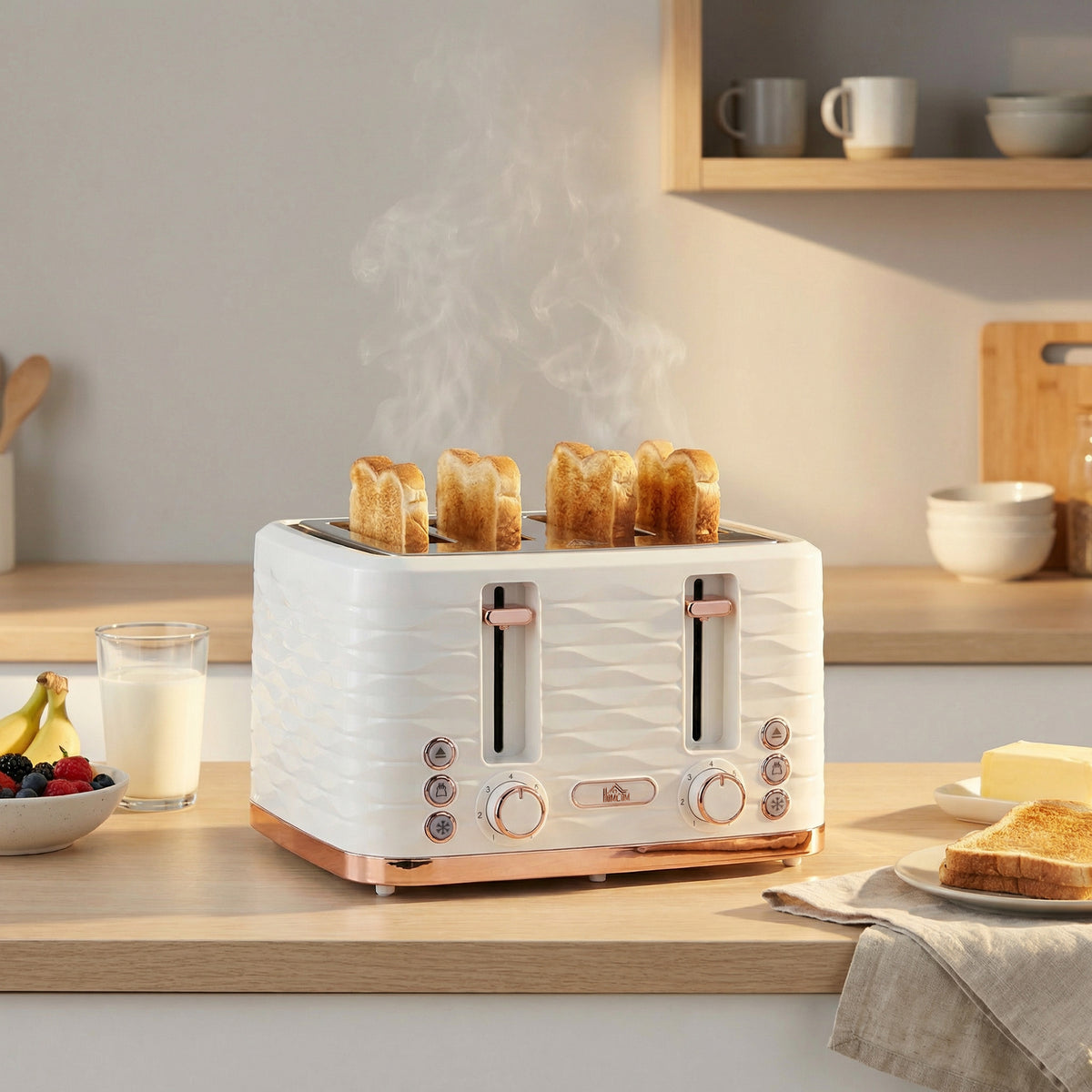HOMCOM Four-Slice Rippled Toaster - White