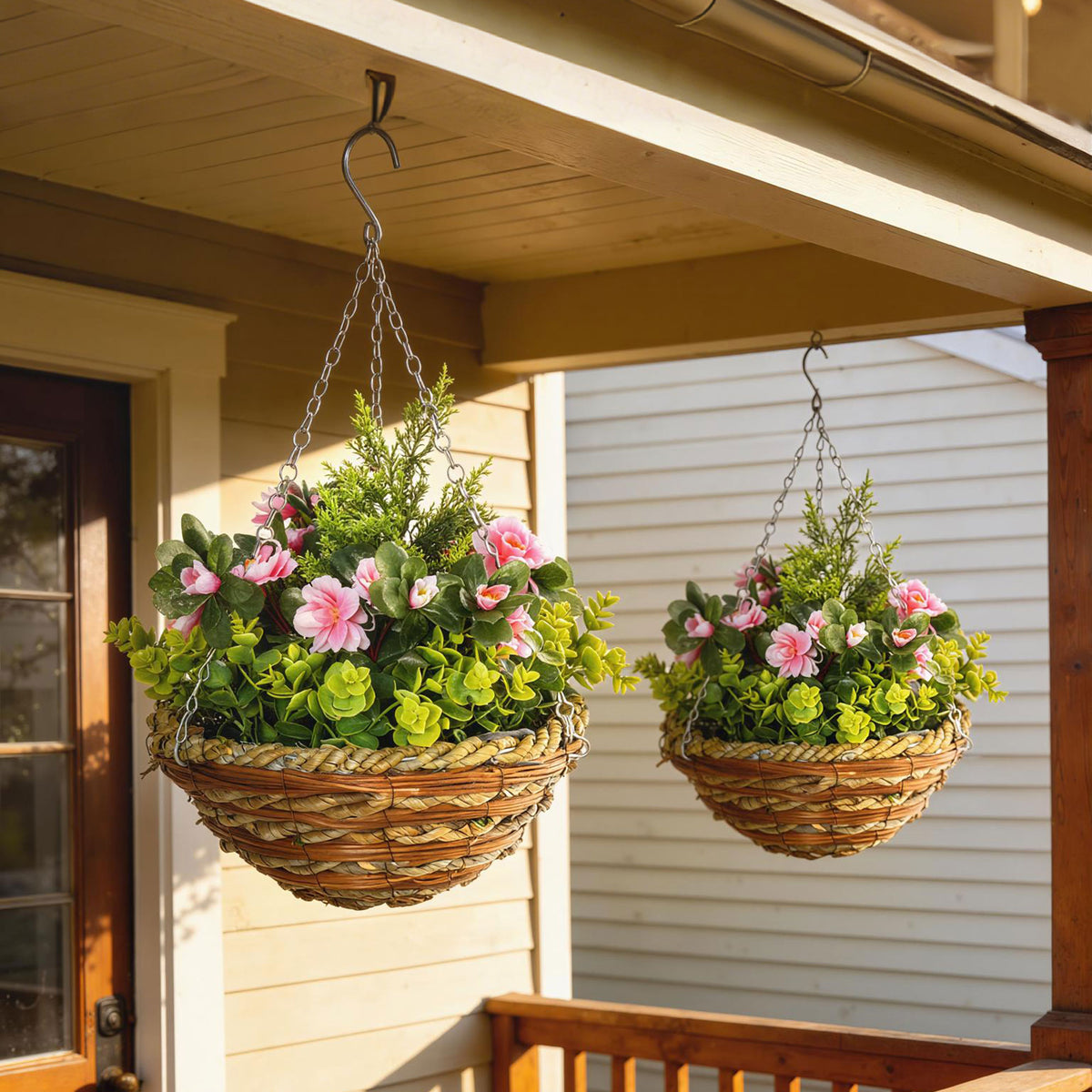 Outsunny Set of Two Hanging Lisianthus Flower Pots - Pink/Green
