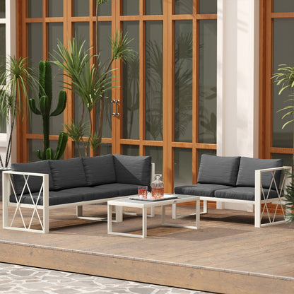 Outsunny Four-Piece L Shaped Garden Furniture Set with 5-Level Adjustable Lounger - Grey